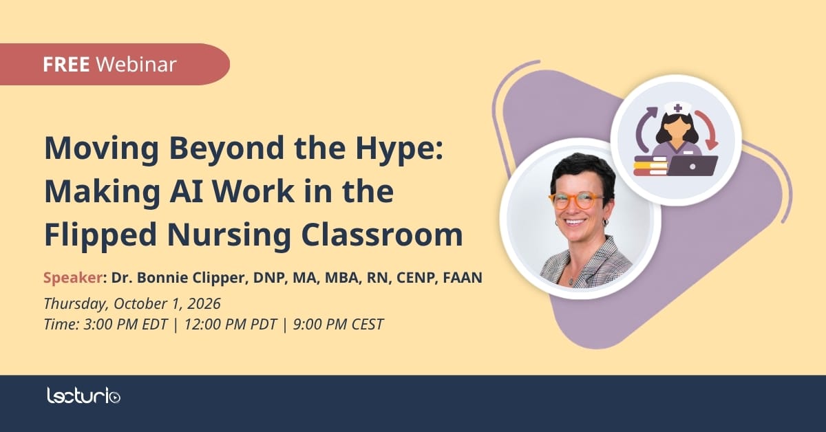 Thumbnail image highlighting dr. Bonnie clipper's webinar: ' moving beyond the hype: making ai work in the flipped nursing classroom'
