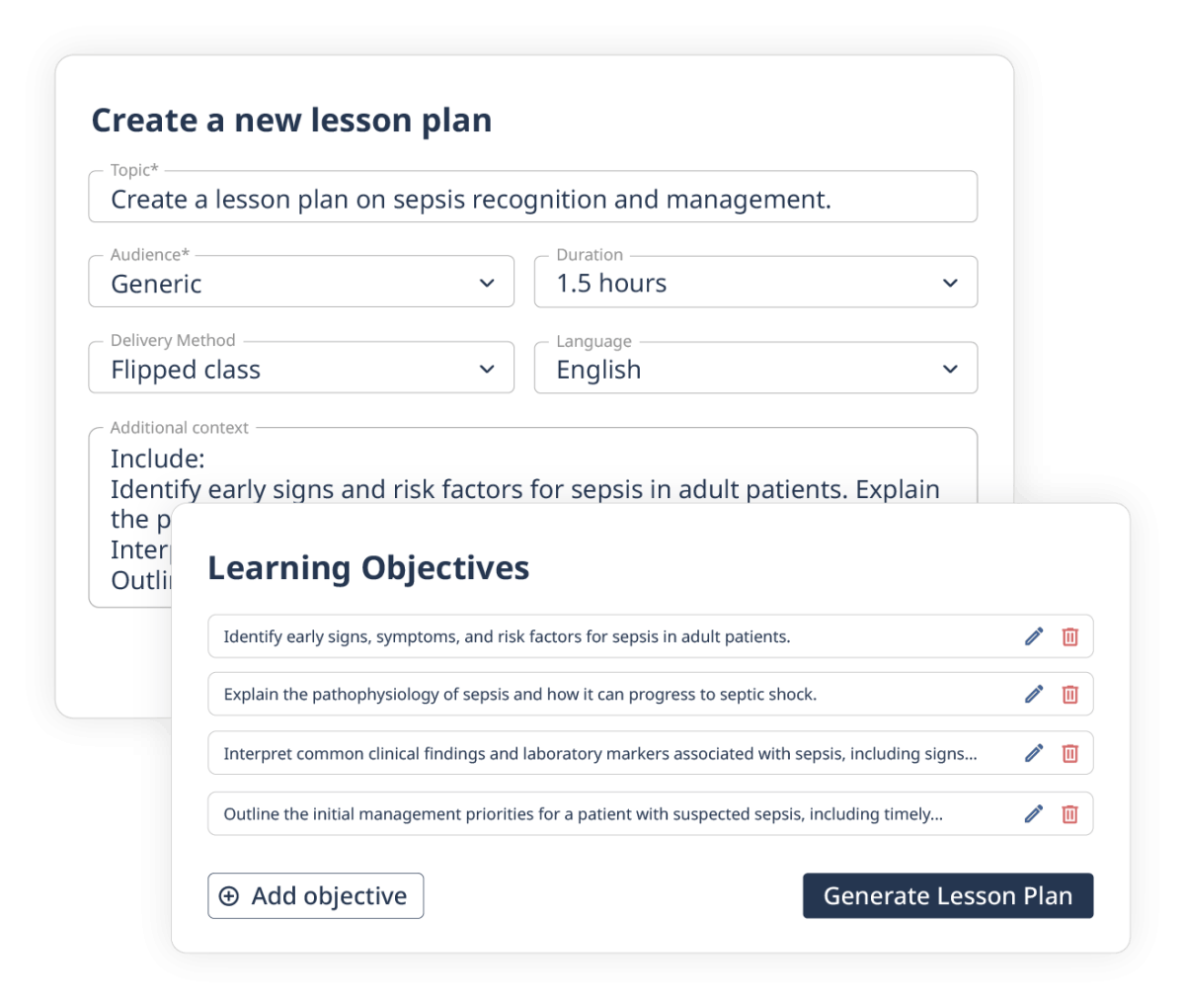 Parts of the lecturio ai lesson plan generator