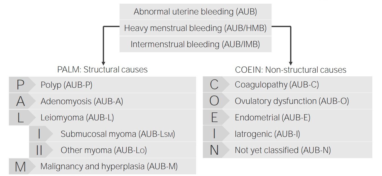 Abnormal uterine bleeding (AUB) is bleeding from the uterus that is longer  than usual or that occurs at an irregular time. Bleeding may b