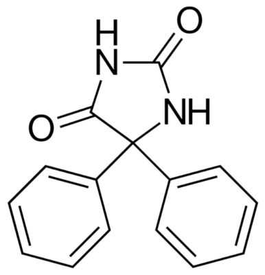 Chemical structure of phenytoin 1st generation anticonvulsant drugs