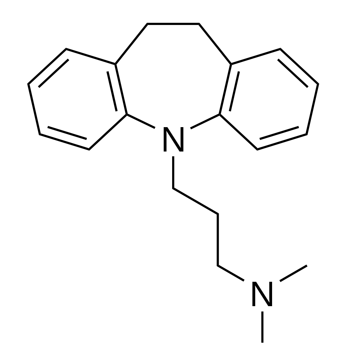 Estrutura química da imipramina, o primeiro tca