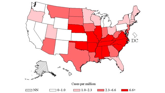 Epidemiology of rocky mountain spotted fever