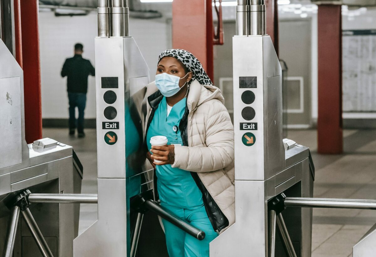 Busy nurse on her commute to work