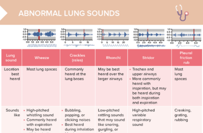 An overview of abnormal lung sounds, such as stridor and crackles