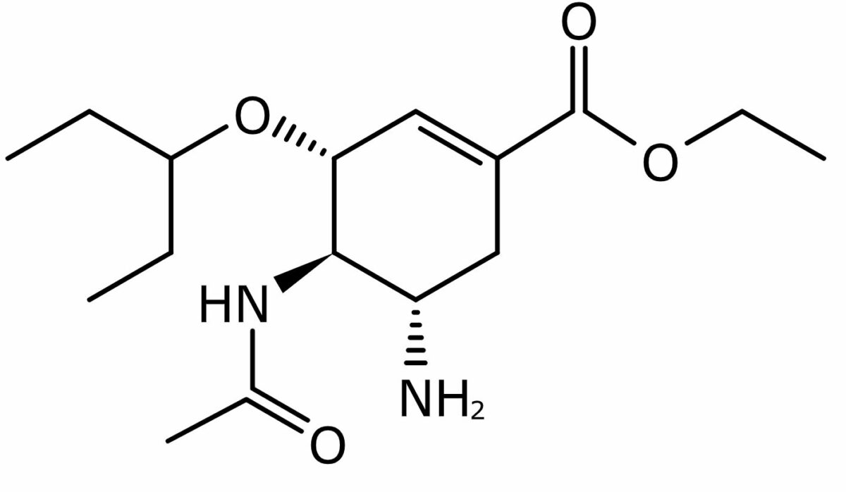 Oseltamivir, a neuraminidase inhibitor