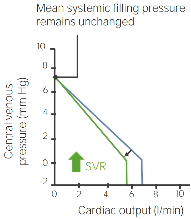 Venous function curve showing the effects of systemic vascular resistance (svr) increasing