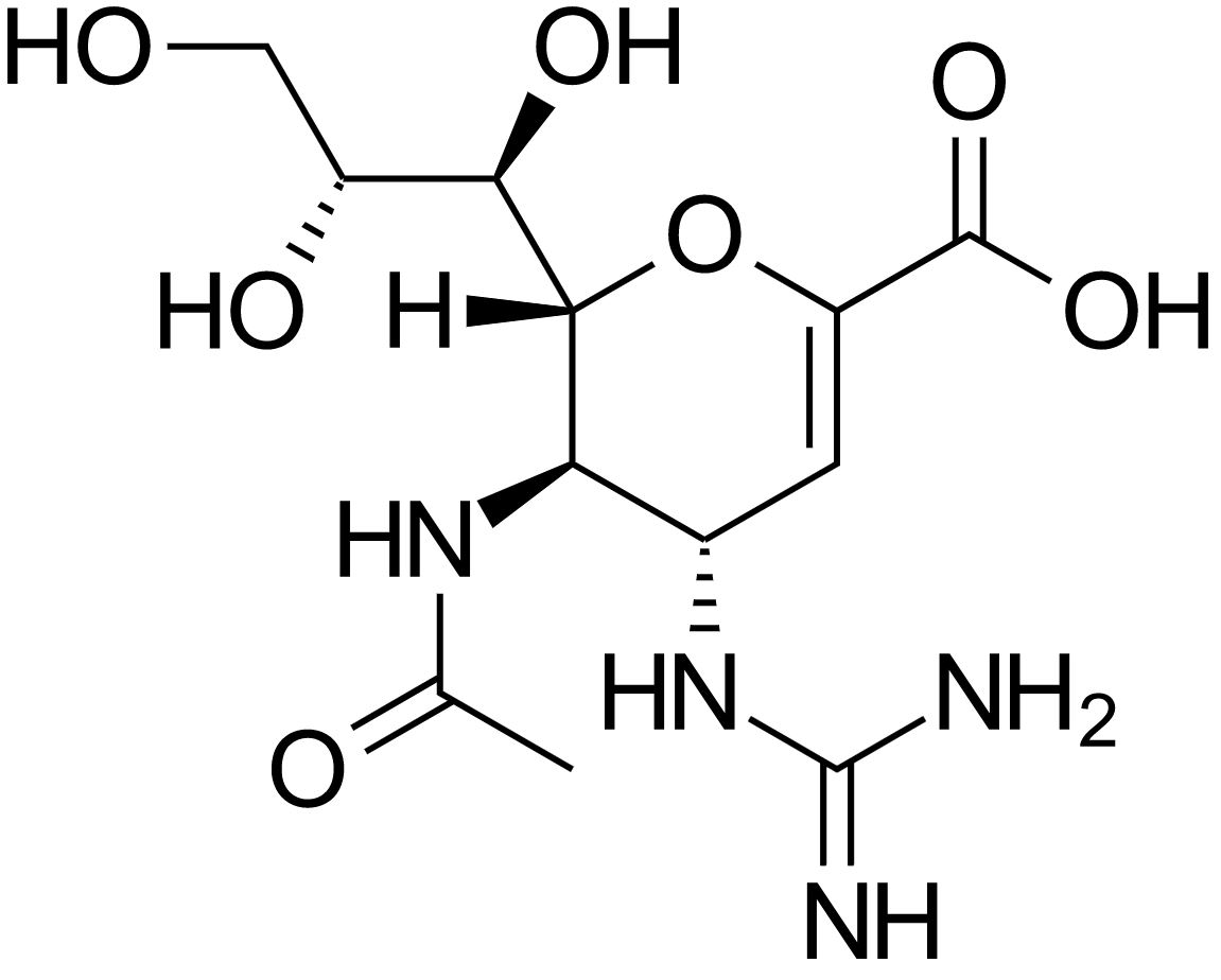 Zanamivir, a neuraminidase inhibitor
