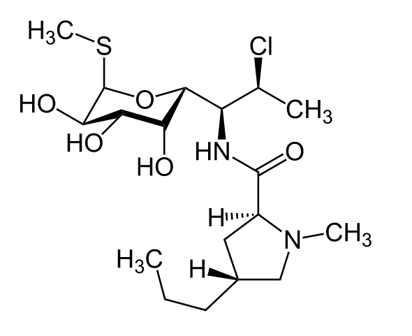 Estructura química de la clindamicina lincosamidas