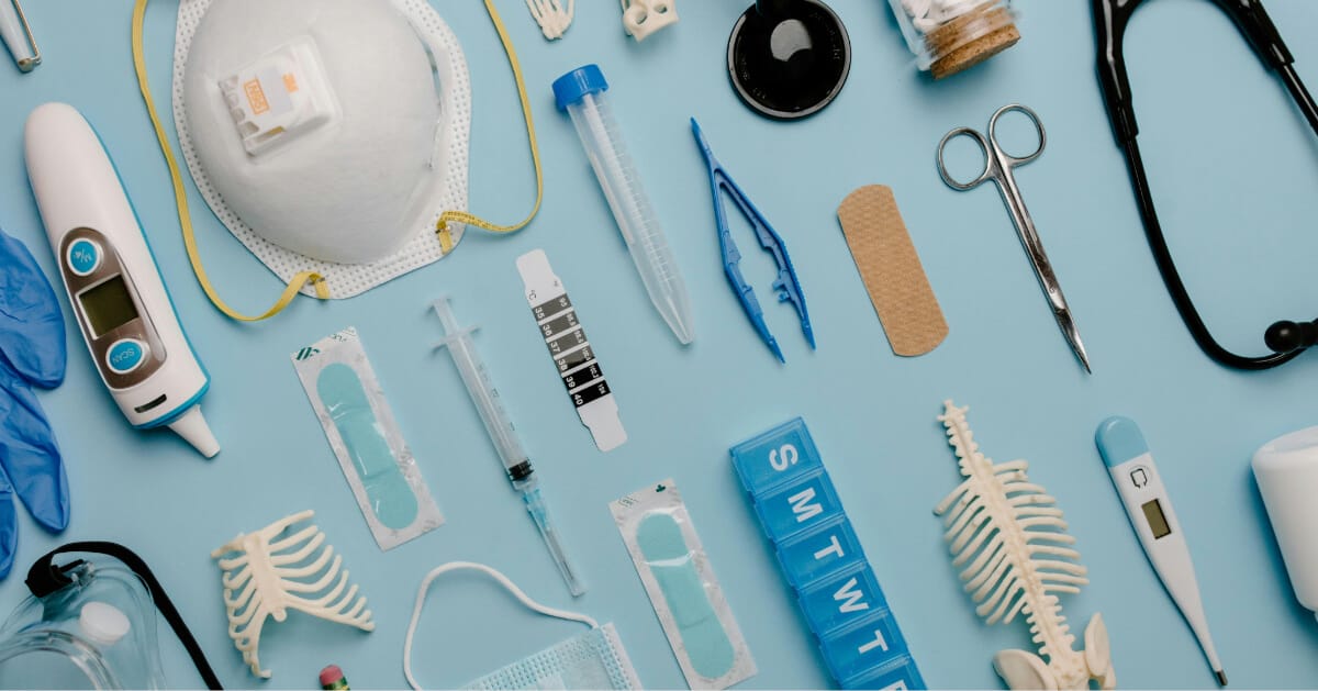 Table filled with medical equipment